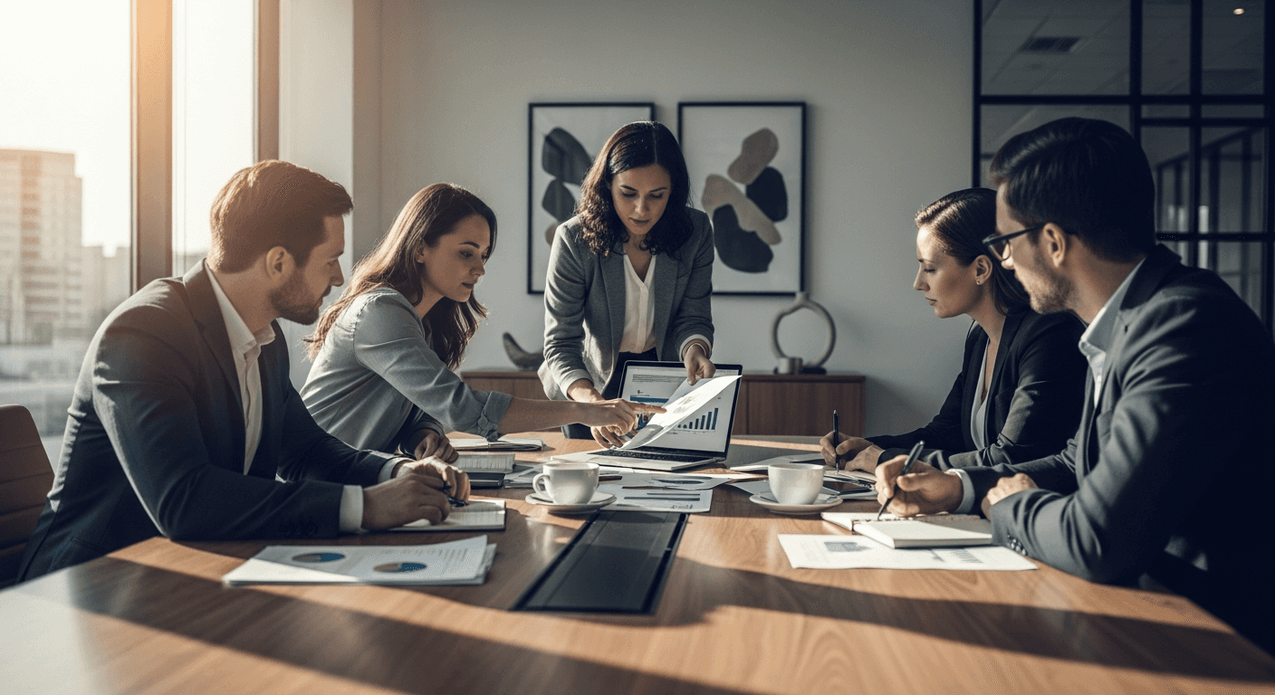 Burrows Agency advisors collaborating with clients around a conference table